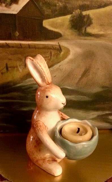 Ceramic Peter Rabbit with Blue Egg Tealight Holder | COXSACKIE BEE